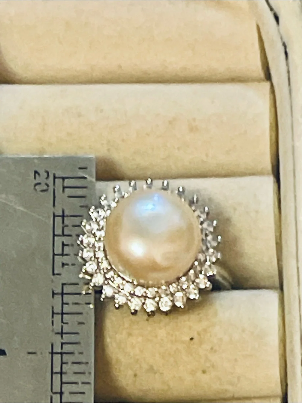 Natural South Sea Cream Pearl Flower Shape Halo Cubic Zirconia Silver Plate 8-10